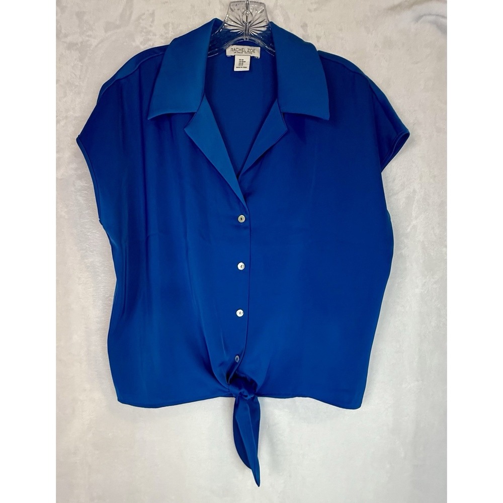 NWT Womens Rachel Zoe Blue Short Sleeve Buttonup Top Blouse‎ Size Small